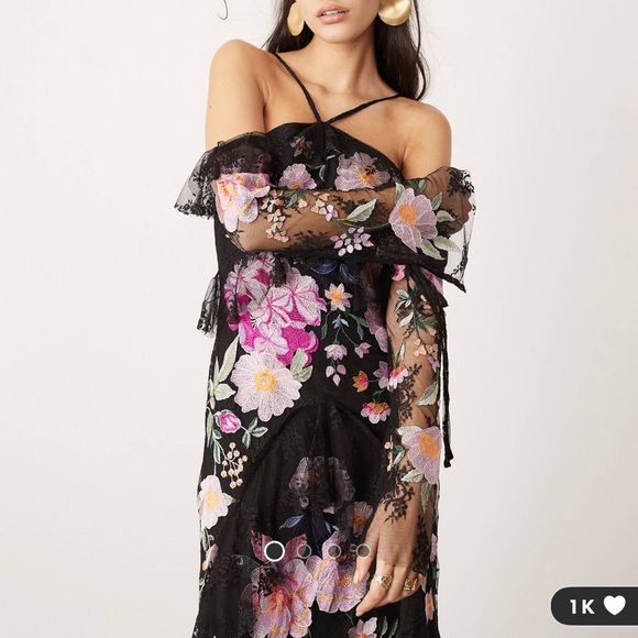 ASOS Black Floral Embroidered dress - Picture 1 of 5